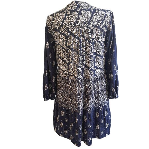 Anthropologie Maeve womens Sz Small Carlita Tiered Tunic Dress Floral Tassels - Picture 2 of 13